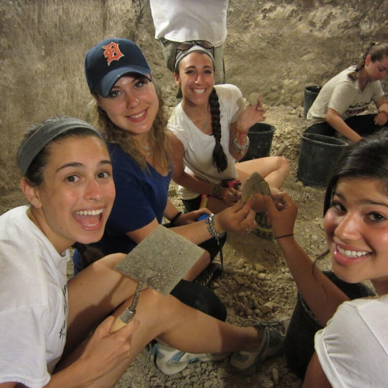 group of girls digging